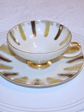 Winterling Bavaria Germany 50 Porcelain Footed Tea Cup & Saucer with gold trim